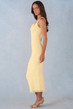 Chic Modal Lace-Trim Midaxi Dress in Butter Yellow