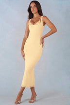 Chic Modal Lace-Trim Midaxi Dress in Butter Yellow
