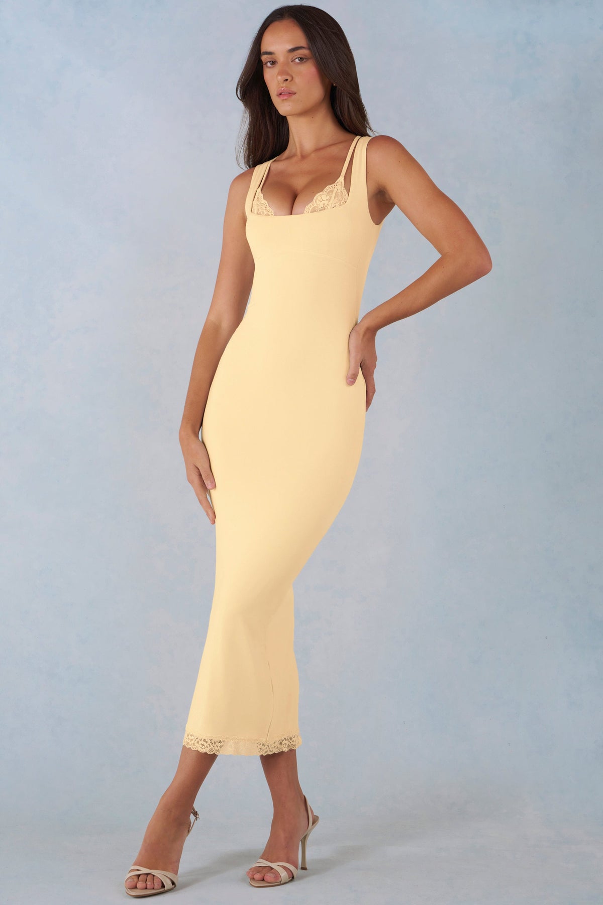 Chic Modal Lace-Trim Midaxi Dress in Butter Yellow