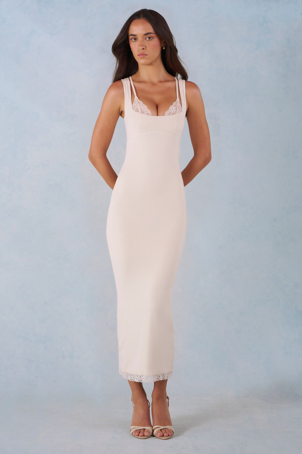 Chic Modal Lace-Trim Midaxi Dress in Ivory