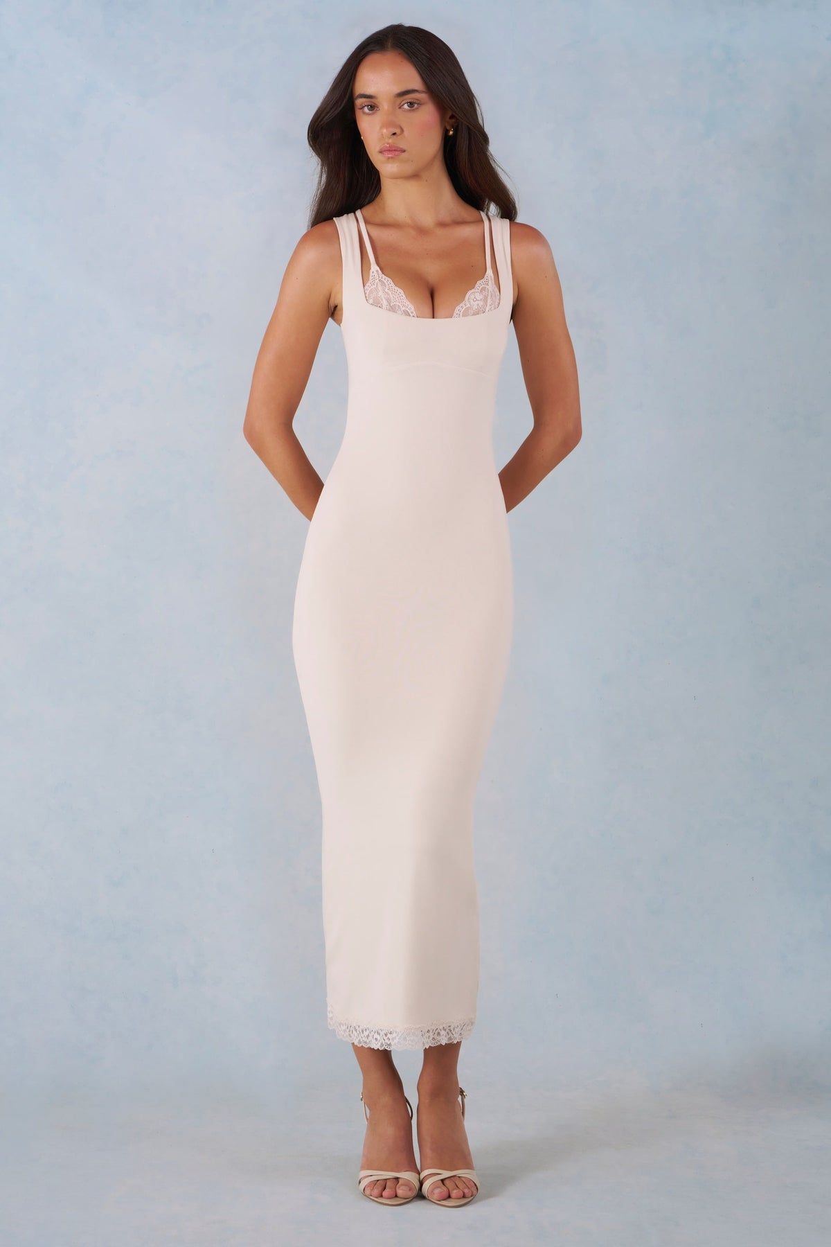Chic Modal Lace-Trim Midaxi Dress in Ivory