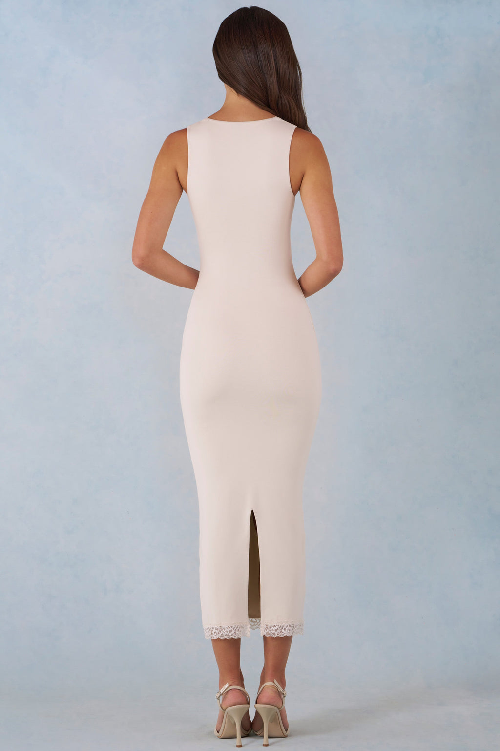 Chic Modal Lace-Trim Midaxi Dress in Ivory