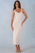 Chic Modal Lace-Trim Midaxi Dress in Ivory