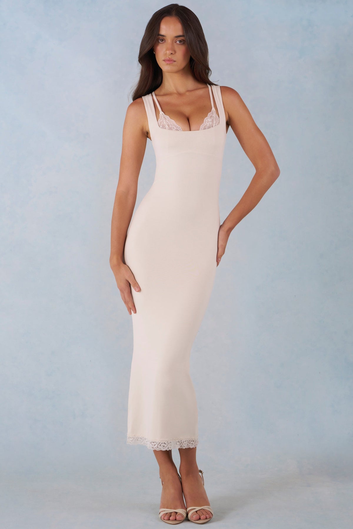 Chic Modal Lace-Trim Midaxi Dress in Ivory