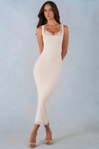 Chic Modal Lace-Trim Midaxi Dress in Ivory