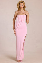 Chic Bandeau Draped Maxi Dress in Blossom Pink