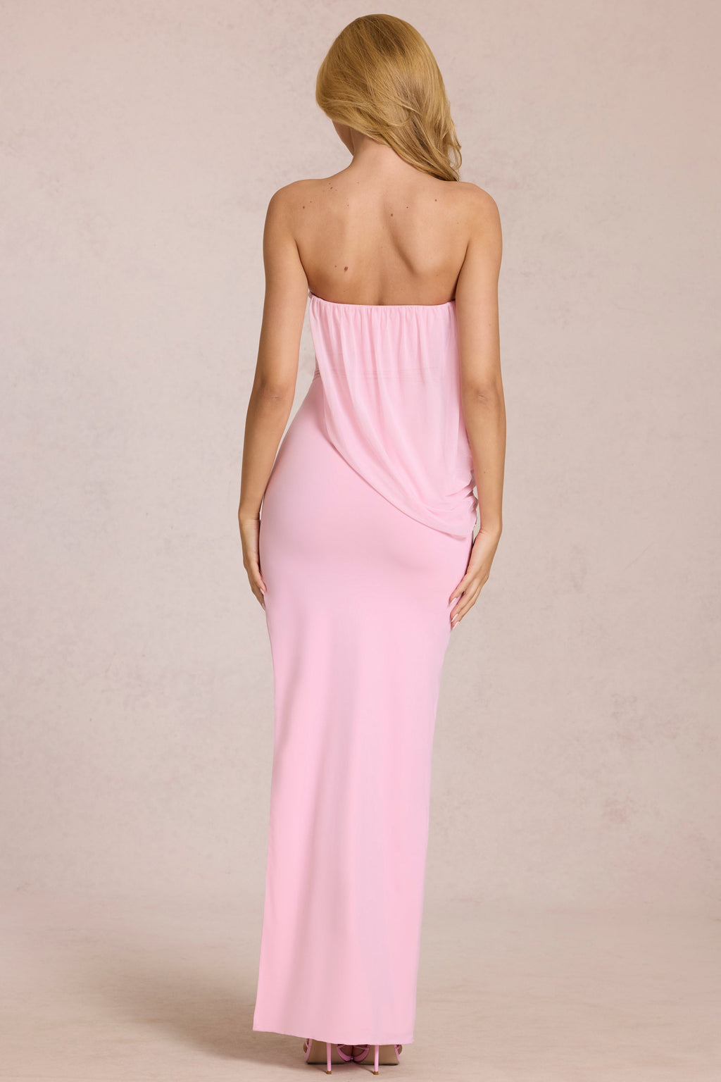 Chic Bandeau Draped Maxi Dress in Blossom Pink