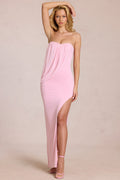 Chic Bandeau Draped Maxi Dress in Blossom Pink