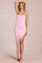 Chic Bandeau Draped Maxi Dress in Blossom Pink