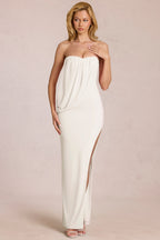Chic Bandeau Draped Maxi Dress in Pearl