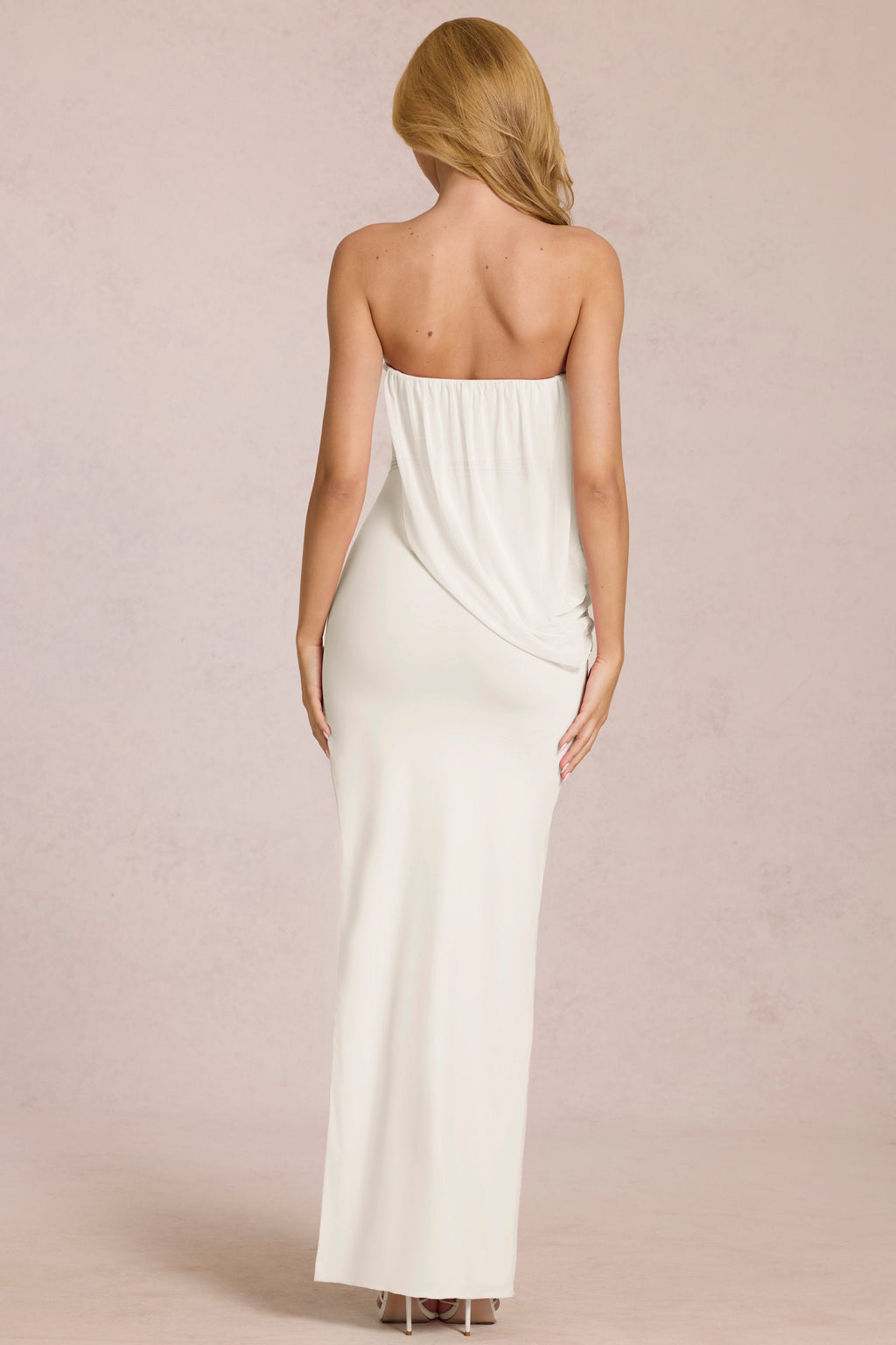 Chic Bandeau Draped Maxi Dress in Pearl