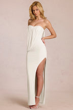 Chic Bandeau Draped Maxi Dress in Pearl