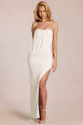 Chic Bandeau Draped Maxi Dress in Pearl