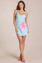 Chic Chiffon Mini Dress in Blue Floral Print