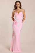 Chic Chiffon Maxi Dress in Pink Floral Print