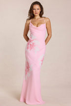 Chic Chiffon Maxi Dress in Pink Floral Print