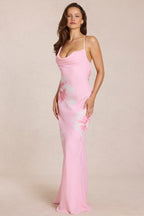Chic Chiffon Maxi Dress in Pink Floral Print