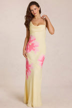 Chic Chiffon Maxi Dress in Yellow Floral Print