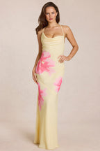 Chic Chiffon Maxi Dress in Yellow Floral Print