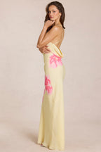 Chic Chiffon Maxi Dress in Yellow Floral Print