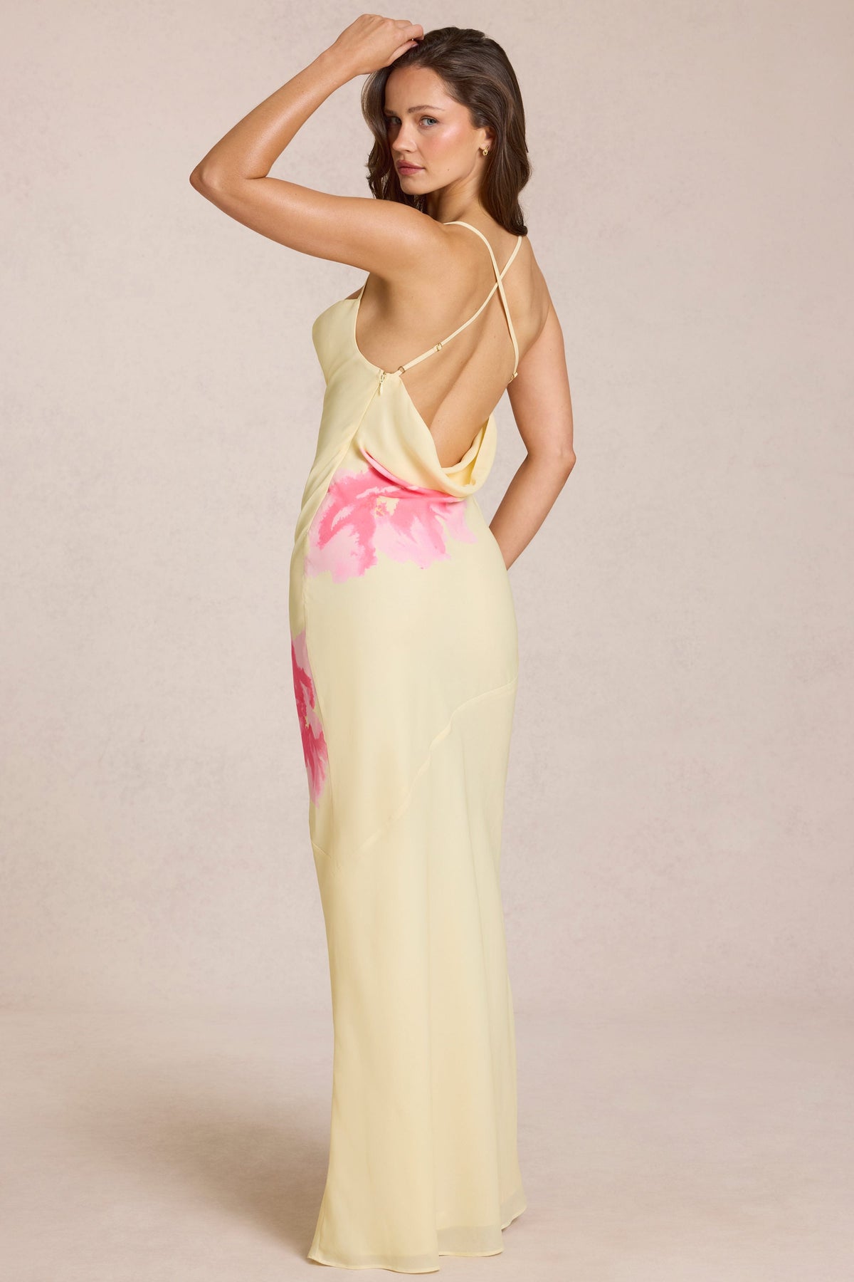 Chic Chiffon Maxi Dress in Yellow Floral Print