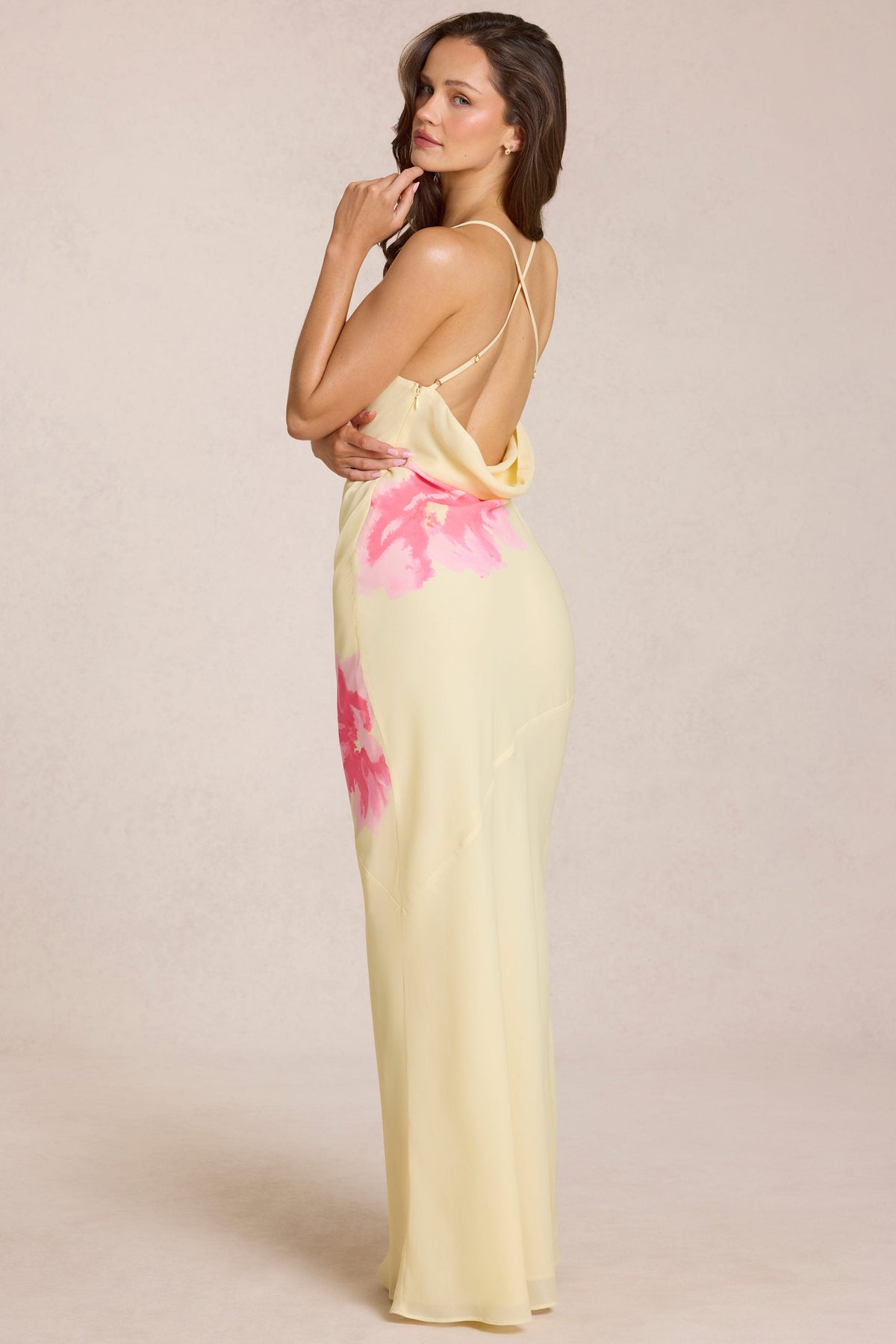 Chic Chiffon Maxi Dress in Yellow Floral Print