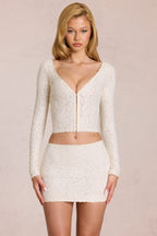 Chic Lace Plunge Cardigan in Pearl