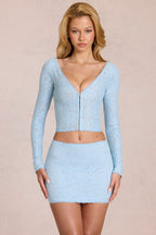 Chic Lace Plunge Cardigan in Powder Blue