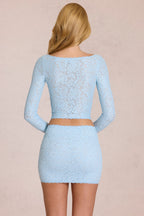 Chic Lace Mini Skirt in Powder Blue