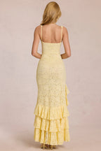 Chic Lace Ruffle Maxi Dress in Lemon Yellow