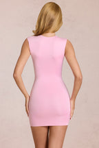 Chic Deep Plunge Mini Dress in Blossom Pink