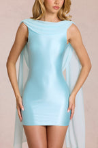 Chic Draped Mini Dress in Aquamarine