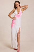 Chic Chiffon Maxi Dress in White Floral Print