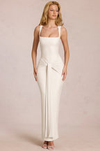 Chic Square-Neck Tie-Gather Maxi Dress in Pearl