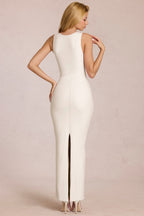 Chic Square-Neck Tie-Gather Maxi Dress in Pearl