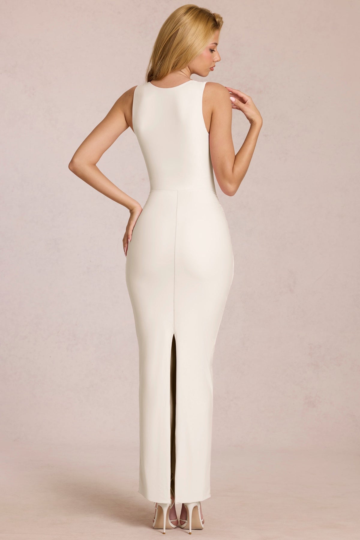 Chic Square-Neck Tie-Gather Maxi Dress in Pearl