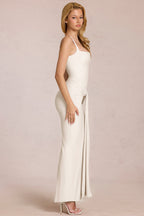 Chic Square-Neck Tie-Gather Maxi Dress in Pearl
