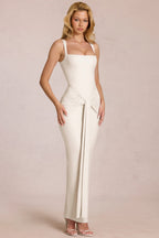 Chic Square-Neck Tie-Gather Maxi Dress in Pearl