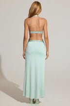 Chic Embellished Low-Rise Maxi Skirt in Aqua Blue