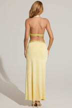 Chic Embellished Low-Rise Maxi Skirt in Lemon Yellow