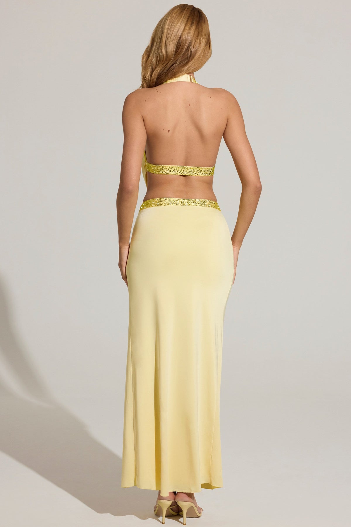 Chic Embellished Low-Rise Maxi Skirt in Lemon Yellow