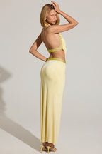 Chic Embellished Low-Rise Maxi Skirt in Lemon Yellow