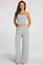 Chic Modal Mid-Rise Wide-Leg Trousers in Grey Marl