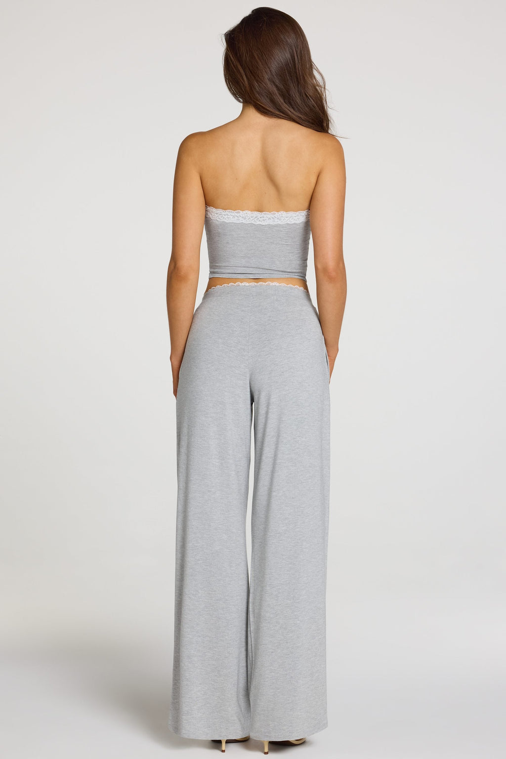 Chic Modal Mid-Rise Wide-Leg Trousers in Grey Marl