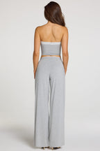 Chic Modal Mid-Rise Wide-Leg Trousers in Grey Marl