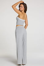 Chic Modal Mid-Rise Wide-Leg Trousers in Grey Marl