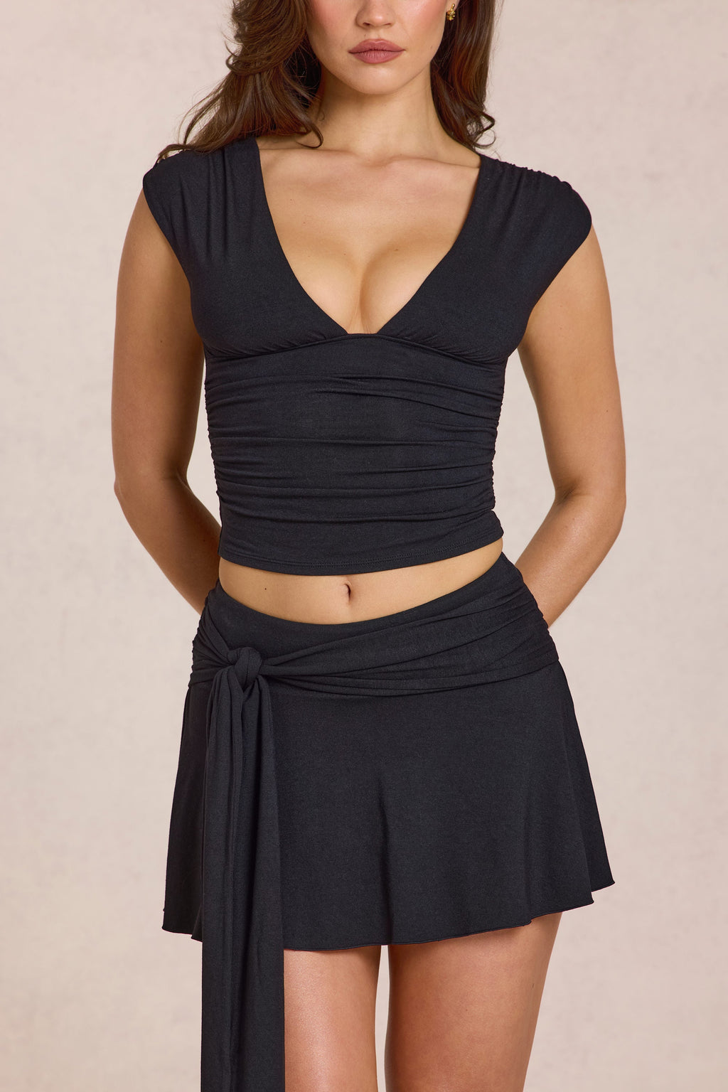 Chic Modal Plunge Top in Black
