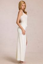Chic Lace Corset Maxi Dress in Pearl