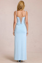 Chic Lace Corset Maxi Dress in Powder Blue