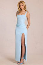 Chic Lace Corset Maxi Dress in Powder Blue